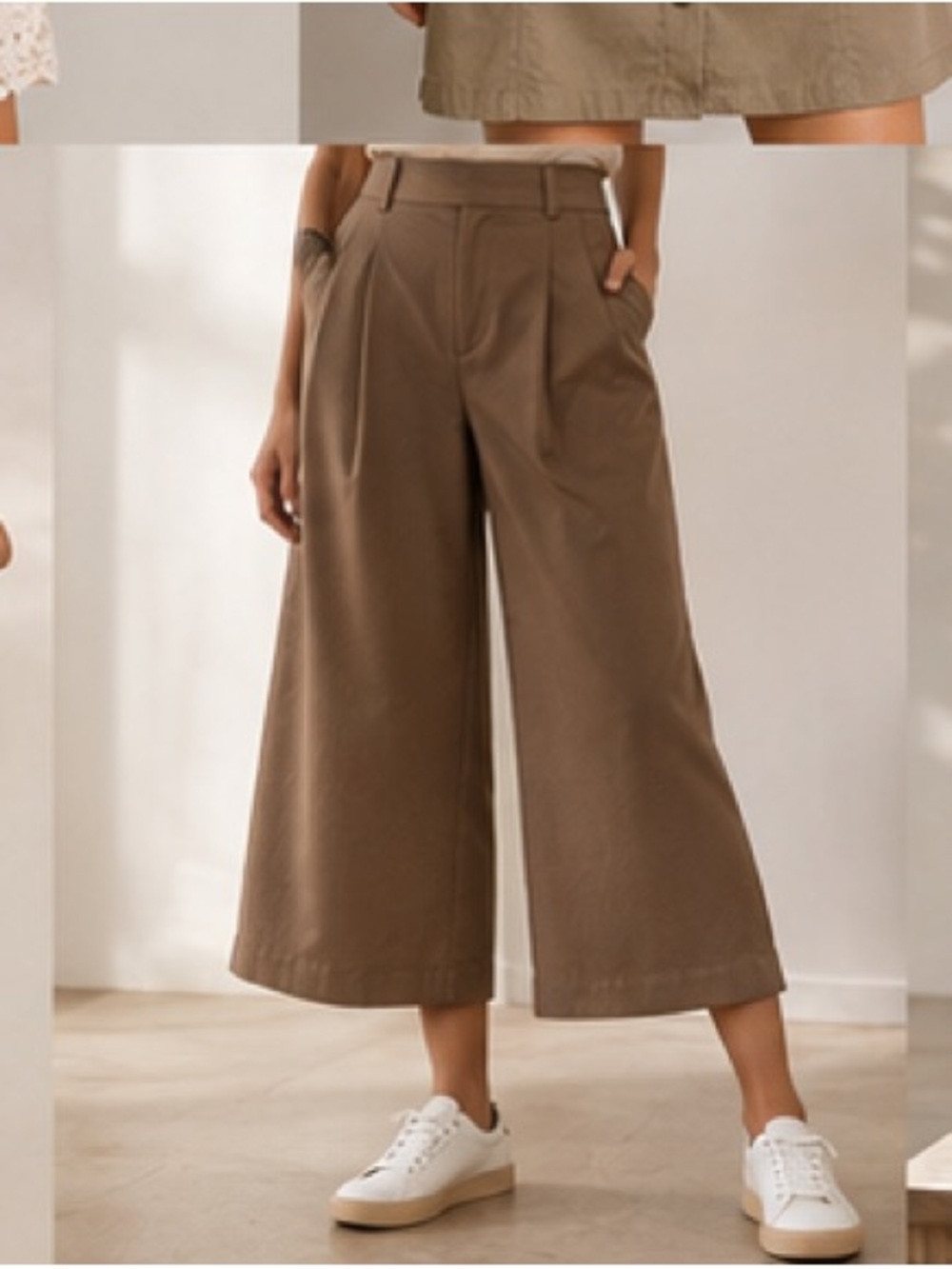 Classic Wide-Leg Tan Warm Brown Women's Cropped Pants